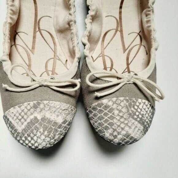 SAM & LIBBY Ballet Flat Shoes Taupe Cream Snake Toe Sz 9 - Picture 3 of 7